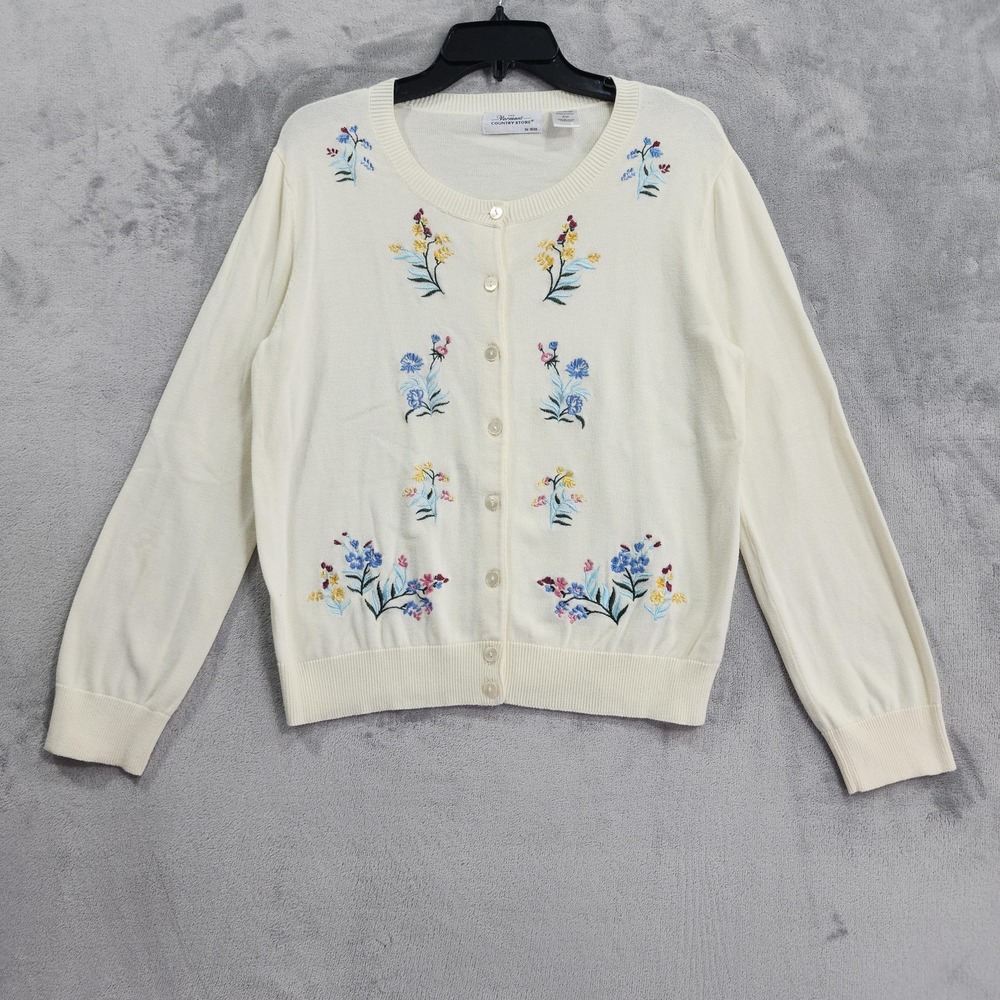 Vintage The‎ Vermont Country Store Sweater Womens S/M White Embroidered Cardigan